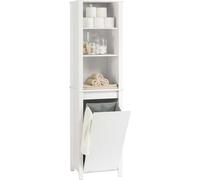 SoBuy BZR102-W Armoire haute avec sac à linge Armoire de salle de bain étroite Armoire à linge Étagère de salle de bain Meuble de salle de bain