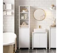 SoBuy BZR102-W Armoire haute avec sac à linge Armoire de salle de bain étroite Armoire à linge Étagère de salle de bain Meuble de salle de bain