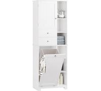 SoBuy BZR104-W Armoire haute avec sac à linge Armoire de salle de bain étroite Armoire à linge Armoire de salle de bain Meuble de salle de bain