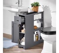 SoBuy BZR106-DG Meuble de Rangement Salle de Bain Étroit sur roulettes Support Papier Toilette Armoire Toilettes WC Compact Chariot de Stockage Polyvalente 1 tiroir, 1 Porte et 3 étagères Bleu G