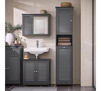 SoBuy BZR124-DG Meuble Colonne de Salle de Bain, Placard Armoire Toilette Haute, Meuble de Salle de Bain, Meuble de Rangement avec 1 Porte, 1 Tiroir et 1 Panier à Linge Amovible Noir G