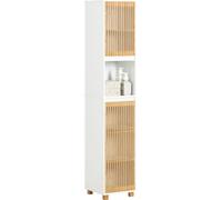 SoBuy BZR127-W Meuble Colonne Armoire de Salle de Bain Étagère Étroite Meuble de Rangement Salle de Bain avec 2 Portes, 1 Compartiment