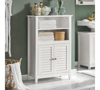 SoBuy BZR13-W Armoire de salle de bain Commode de salle de bain avec deux étagères et portes Commode pour salle de bain Meuble de salle de bain Sideboard Armoire de couloir Blanc LHT env : 60x90x26cm