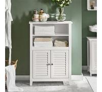 SoBuy Meuble bas de salle de bain BZR13-W, mince, 2 étagères et 2 portes, gain de place, blanc