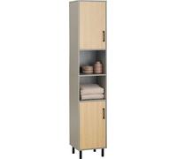 SoBuy BZR131-NG Armoire haute de salle de bain Armoire de salle de bain étroite Étagère de salle de bain Meuble de salle de bain gris naturel