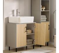 Meuble sous Lavabo, Meuble sous Vasque, Meuble Salle de Bain avec 2 Portes et 2 Etages, Placard de Rangement Salle de Bain, L60 x P30 x H60 cm, Gris