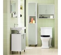 SoBuy Armoire de Salle de Bain 31x30x167 cm, Meuble Colonne Mince avec Panier à Linge et Étagères Réglables Vert/Blanc