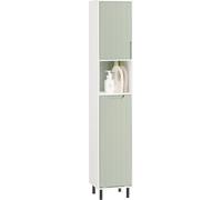 SoBuy BZR137-GR Armoire de Salle de Bain, Meuble de Rangement Mince, Meuble Colonne, Placard avec Compartiment, Étagères Réglables et Panier à Linge
