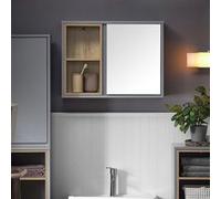 SoBuy BZR149-DG Armoire Murale avec Miroir pour Salle de Bain, Placard de Rangement Suspendu, Meuble Haut Salle de Bain avec Porte et 2 Compartiments Ouverts Gris G