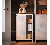 SoBuy BZR156-W Armoire à linge Commode de salle de bain Armoire de salle de bain avec sac à linge Étagère de salle de bain Meuble de salle de bain blanc LHT env. 50x86x30cm