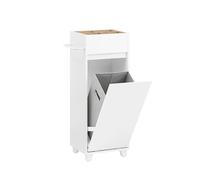 SoBuy BZR159-W Armoire à linge avec sac à linge dépliable Collecteur de linge avec 4 étagères supérieures Panier à linge Coffre à linge Armoire de salle de bain Blanc LHT environ 35x90x30cm