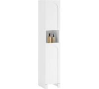 SoBuy BZR163-W Armoire haute avec 2 portes et 6 compartiments Armoire de rangement Armoire de salle de bain avec compartiments ouverts Blanc étroit LHT env. 30x160x30cm