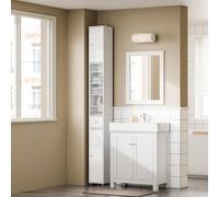 SoBuy BZR167-GW Armoire de salle de bain étroite Armoire haute Meuble de salle de bain haute brillance avec 6 étagères réglables Armoire étanche 20x20x180 cm