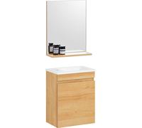 SoBuy BZR169-SET Meuble sous lavabo Set de meubles de salle de bain Miroir mural Armoire de salle de bain avec lavabo Miroir de salle de bain avec étagère Naturel