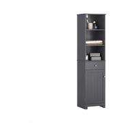 SoBuy BZR17-DG Armoire haute de salle de bains Étagère de salle de bains avec 3 compartiments ouverts, 1 tiroir et 1 porte gris foncé LHT env : 40x161x35cm
