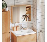 SoBuy BZR173-N Armoire suspendue avec 1 porte miroir Armoire de rangement Armoire de salle de bain avec compartiments ouverts Naturel LHT env. 60x50x15cm