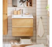 SoBuy BZR174-N Armoire basse étroite pour lavabo Armoire de salle de bains Lavabo avec meuble bas Meuble de salle de bains Naturel LHT env. 61x54x46cm