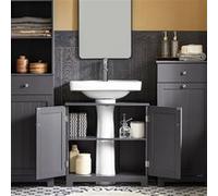 SoBuy BZR18-II-DG Meuble sous-Lavabo à 2 étages et 2 Portes Meuble de Rangement de Salle Gris G
