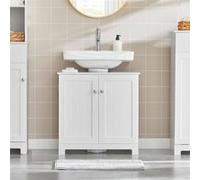 SoBuy Meuble sous-lavabo BZR18-II-W – 2 portes, 2 étagères, anti-humidité, blanc, 60x30x60 cm