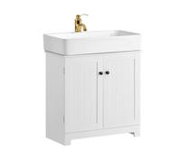 SoBuy Meuble sous lavabo Salle de Bain -Meuble sous Vasque avec Portes et étagère réglable - Meuble de Rangement de Salle de Bain Compact en MDF, Blanc, 60x60x29cm, BZR18-W