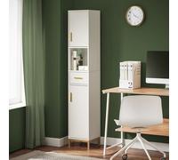 SoBuy Meuble Colonne Salle de Bain Étroite BZR181-W avec 1 Compartiment Ouvert, 1 Tiroir et 2 Portes, Blanc, 30x30x170 cm