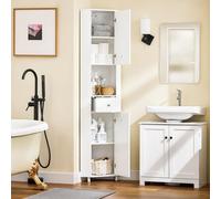 SoBuy BZR193-W Armoire haute avec 2 portes Armoire de rangement pour salle de bain Armoire de salle de bain avec compartiments ouverts Armoire de salle de bain étroite Blanc LHT env. 44x171x31cm