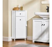 SoBuy BZR194-W Meuble de Rangement d'angle Salle de Bain, Armoire de Rangement Placard de Rangement Étroite, 1 Tiroir et 1 Porte, Blanc, 44x31x80 cm, Fixation au Sol ou Mur Blanc
