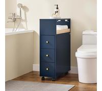 SoBuy BZR195-B Étagère en niche avec 3 tiroirs et 1 armoire en niche amovible avec roulettes Chariot en niche Chariot de salle de bain bleu LHT environ 23x83x65cm