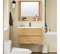 SoBuy BZR198-N Meuble sous-lavabo Ensemble de meubles de salle de bain Miroir mural Armoire de salle de bain Meuble sous-lavabo avec lavabo Miroir de salle de bain avec étagère Naturel