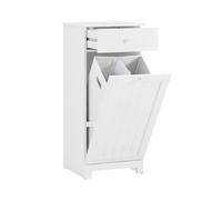 SoBuy BZR21-W Armoire à Linge avec Panier à Linge Blanc 40 x 38 x 90 cm | BZR21-W Panier à linge fin et inclinable avec tiroir et étagère ouverte, meuble de rangement compact multi-scènes pour salle