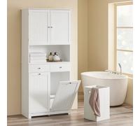 SoBuy BZR215-W Armoire de salle de bain haute avec 2 paniers à linge, 2 tiroirs et étagère ouverte 78x38x181 cm BLANC