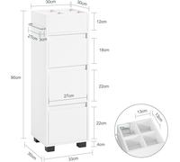 Sobuy Bzr29-W Meuble Demi-Colonne Meuble Bas De Salle De Bain Avec 3 Tiroirs, 4 Compartiments Et Porte-Serviette - Blanc Multicolore