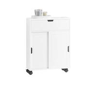 SoBuy BZR31-W étagère de niche armoire de salle de bain armoire de salle de bain chariot de salle de bain avec 2 portes coulissantes et 1 commode à rabat pour salle de bain Blanc BLANC