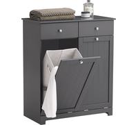 SoBuy BZR33-DG Armoire à linge avec 2 sacs à linge dépliables Coffre à linge Collecteur de linge avec 2 tiroirs Armoire de salle de bain Meuble de salle de bain gris foncé LHT env : 78x91x38cm