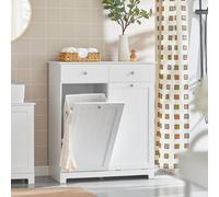 SoBuy BZR33-W Armoire à linge avec 2 sacs à linge dépliables Paniers à linge Coffre à linge Collecteur de linge avec 2 tiroirs Armoire de salle de bain blanche