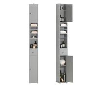 SoBuy BZR34-HG Armoire de salle de bain Armoire haute étroite, armoire de salle de bain avec 2 portes, 1 tiroir et 5 étagères réglables, étagère de salle de bain peu encombrante Gris clair