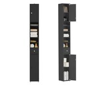 SoBuy BZR34-SCH Armoire de salle de bain Armoire haute étroite, armoire de salle de bain avec 2 portes, 1 tiroir et 5 étagères réglables, étagère de salle de bain peu encombrante Noir