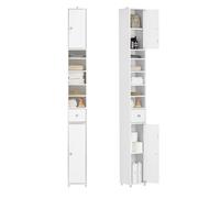 SoBuy BZR34-W Armoire de salle de bain Armoire haute étroite, armoire de salle de bain avec 2 portes, 1 tiroir et 5 étagères réglables, étagère de salle de bain peu encombrante Blanc