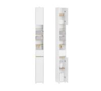 SoBuy Meuble Colonne Salle de Bain, Armoire de Rangement Placard de Rangement Étroite, 1 Tiroir, 2 Portes et 5 Compartiments Ouverts, Étagères Réglables, Blanc, 20x20x180 cm, BZR34-WN