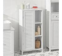 SoBuy BZR39-W Commode de salle de bains Armoire haute Armoire de salle de bains avec porte à lamelles Armoire de rangement blanc LHT env : 48x96x24cm