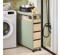 SoBuy BZR54-GR Étagère de niche avec 3 tiroirs et 1 plateau amovible Étagère de cuisine à roulettes Armoire de salle de bain Chariot de niche Vert LHT environ 24x82x65cm