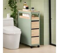 SoBuy Meuble Salle de Bain à roulettes, Armoire de Salle de Bain Étroit avec 3 Tiroirs et Étagère Réglable, Petit Meuble WC en Bois pour Toilette, Vert, 65x24x82cm BZR54-GR