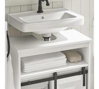 Sobuy Bzr61-W Meuble Sous Lavabo, Meuble De Salle De Bain, Placard De Rangement, Armoire Salle De Bain Avec Étagères Et Porte De Grange, Blanc Multicolore