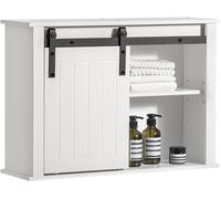 Sobuy Bzr71-W Armoire Murale Salle De Bain, Placard Toilette Suspendu, Placard De Rangement, Avec 1 Porte De Grange, 68 X 20 X 48 Cm, Blanc Multicolore