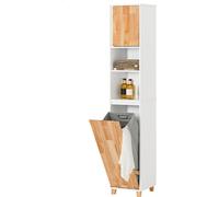 SoBuy BZR74-W Armoire de salle de bain Armoire haute avec sac à linge dépliable Armoire de salle de bain Étagère de salle de bain Armoire à linge Coffre à linge Meuble de salle de bain Blanc-Nature LH