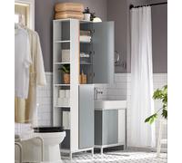 SoBuy BZR76-HG Armoire de salle de bain Armoire de salle de bain étroite avec 2 portes Étagère de salle de bain Armoire haute Meuble de salle de bain Gris clair LHT env : 50X181X30cm