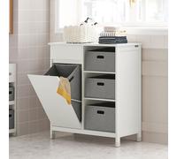 SoBuy BZR77-W Armoire à linge avec sacs à linge pliables Sac à linge Coffre à linge Panier à linge Armoire de salle de bain Blanc LHT environ : 80x91x38cm