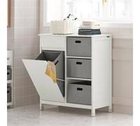 SoBuy Meuble bas de salle de bain BZR77-W – Armoire à linge avec sacs à linge, corbeille Blanc G