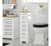 SoBuy BZR85-W Support de papier toilette Armoire de toilette Rangement de papier toilette Étagère de salle de bain Armoire latérale Meuble de salle de bain Blanc-Nature LHT env : 20x75x18cm