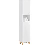SoBuy BZR91-W Armoire haute de salle de bains Armoire de salle de bains étroite avec 2 portes Étagère de salle de bains Meuble de salle de bains blanc LHT environ : 34 x 170,5 x 30cm